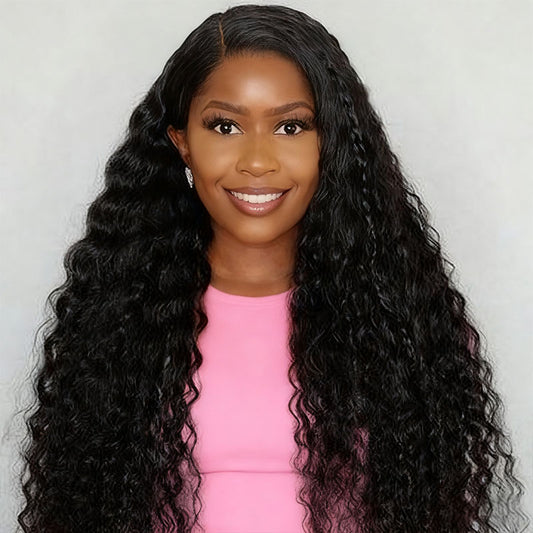 13x4 Transparent HD lace Front Wigs Deep Wave Human Hair Natural color