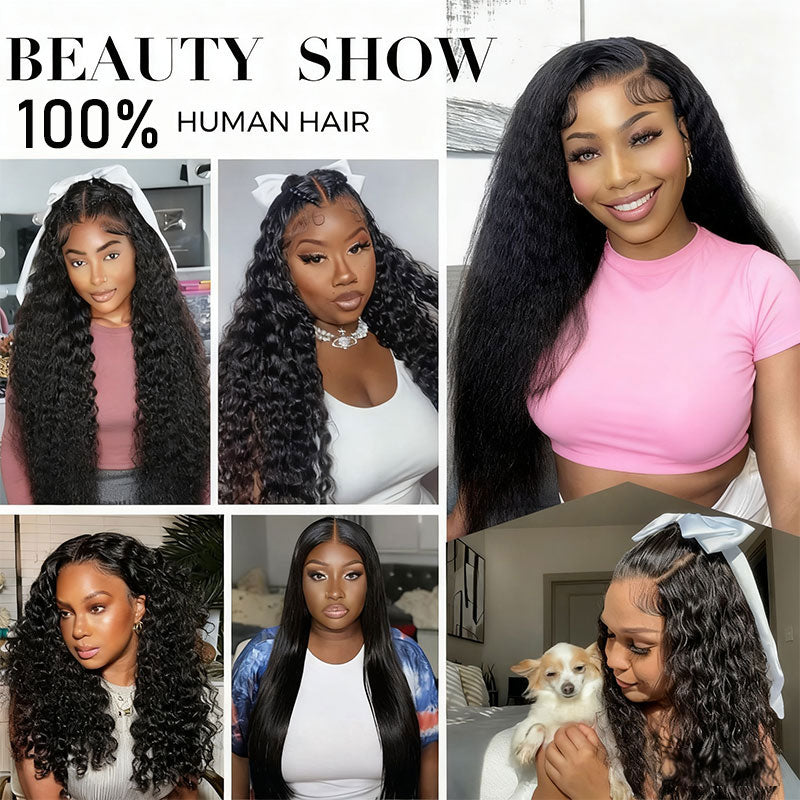 Pull Go 13x6 Full Glueless Wig Transparent Lace Front Wig Straight Brazilian Human Hair