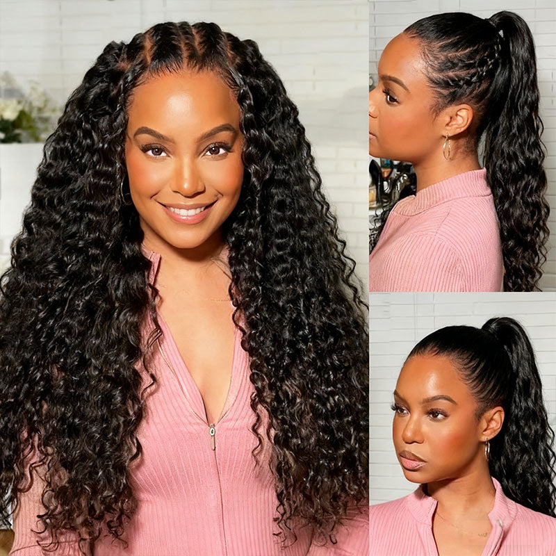 Pull Go 13x6 Full Wig Deep Wave Transparent Lace Frontal Wig Natural Black Color