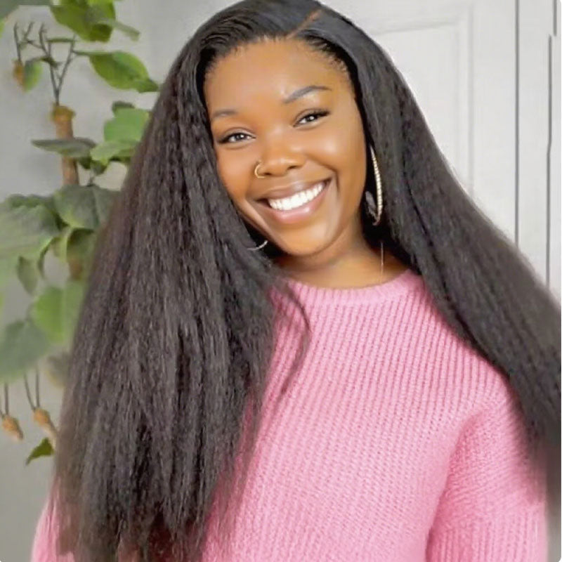 Light Yaki Straight Invisi Strap Snug Fit 360 Transparent Lace Frontal Bleached Knots Pre Cut Lace Wig Natural Color