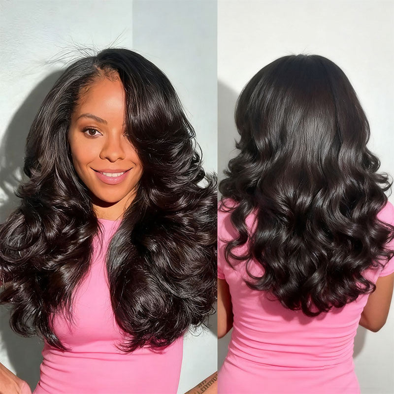 Peacock Curls Pull Go 13x6 Full Glueless Lace Front Wig Pre-Styled Heavy Layers Cut Human Hair