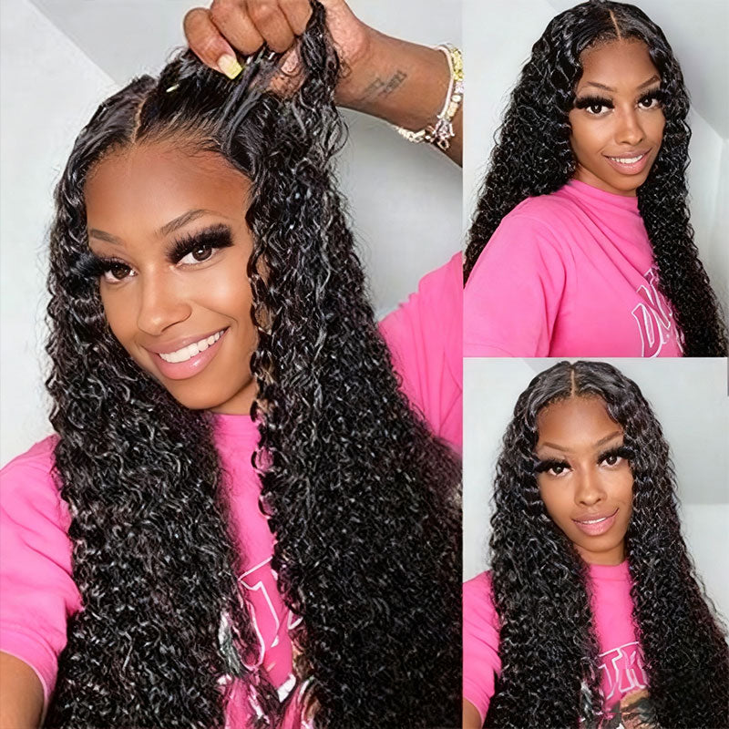 13x4 Transparent HD lace Front Wigs Deep Wave Human Hair Natural color