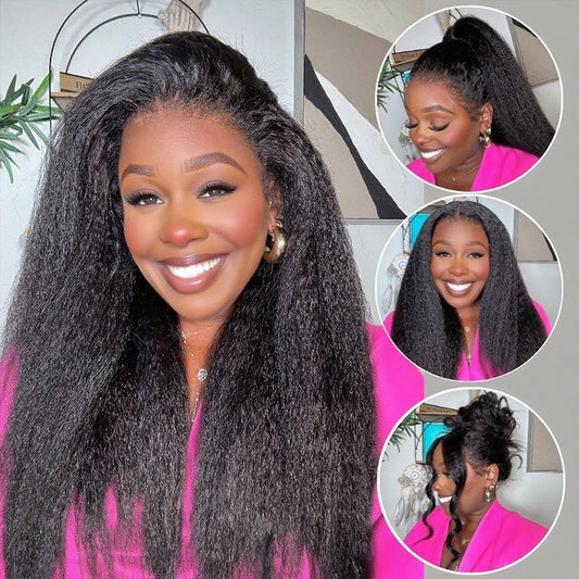 Light Yaki Straight Invisi Strap Snug Fit 360 Transparent Lace Frontal Bleached Knots Pre Cut Lace Wig Natural Color