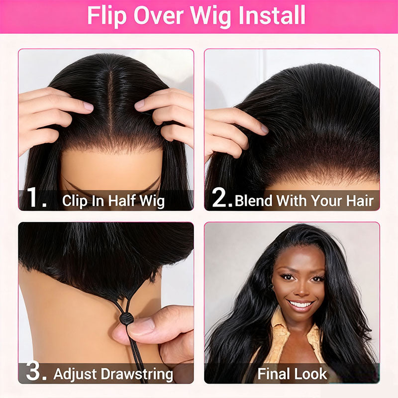 3 In 1 Half Wig | Easy Wear Kinky Straight Half Wig Comfortable Fit No Glue Needed