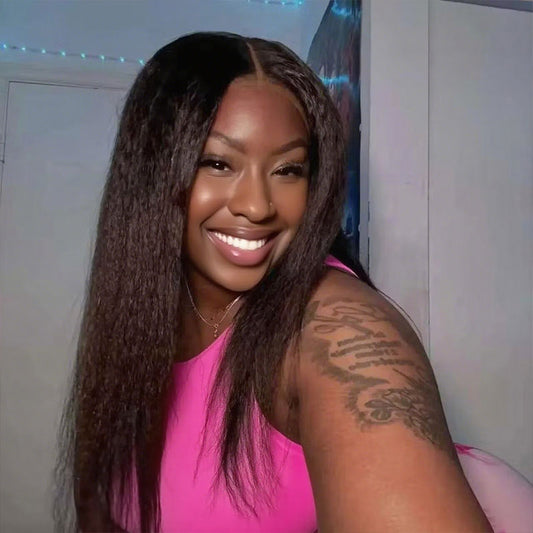 M-Cap Kinky Straight Pre Cut 9x6 HD Lace Wear Go Glueless Wigs Pre Bleached Tiny Knots Lace Front Wigs