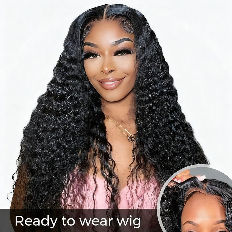13x4 Transparent HD lace Front Wigs Deep Wave Human Hair Natural color