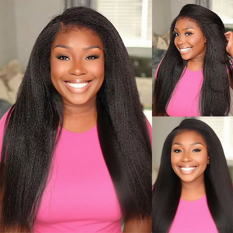 Light Yaki Straight Invisi Strap Snug Fit 360 Transparent Lace Frontal Bleached Knots Pre Cut Lace Wig Natural Color