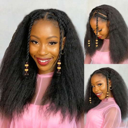 3 In 1 Half Wig | Easy Wear Kinky Straight Half Wig Comfortable Fit No Glue Needed