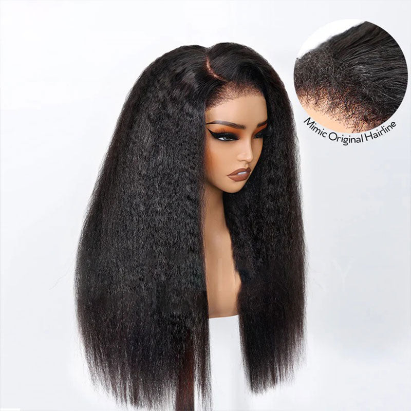 Light Yaki Straight Invisi Strap Snug Fit 360 Transparent Lace Frontal Bleached Knots Pre Cut Lace Wig Natural Color