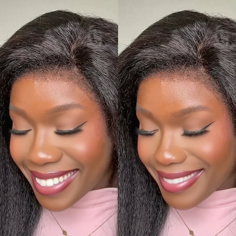 Light Yaki Straight Invisi Strap Snug Fit 360 Transparent Lace Frontal Bleached Knots Pre Cut Lace Wig Natural Color