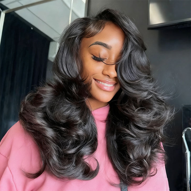 Peacock Curls Pull Go 13x6 Full Glueless Lace Front Wig Pre-Styled Heavy Layers Cut Human Hair