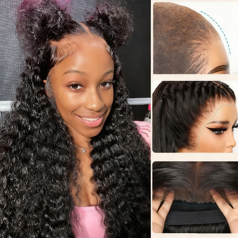 Pull Go 13x6 Full Wig Deep Wave Transparent Lace Frontal Wig Natural Black Color