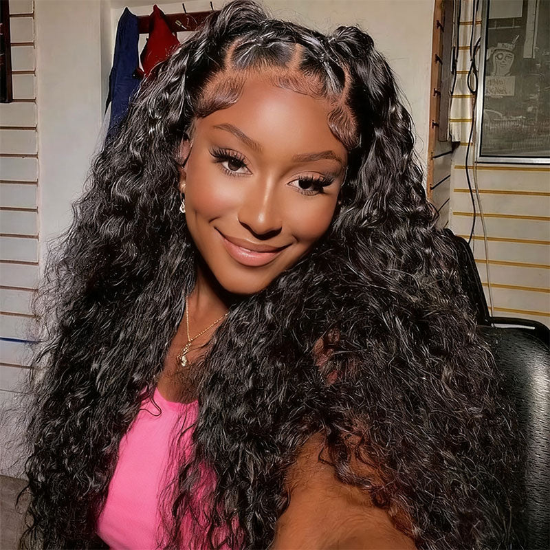 Pull Go 13x6 Full Wig Deep Wave Transparent Lace Frontal Wig Natural Black Color
