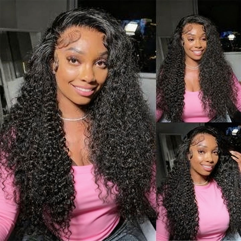 Pull Go 13x6 Full Wig Deep Wave Transparent Lace Frontal Wig Natural Black Color
