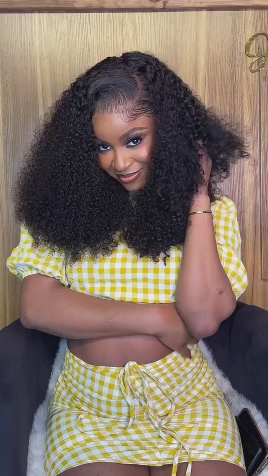 Kinky Curly 4C Edges Invisi Strap Laid Flat 360 Transparent Lace Wig Pre Bleached Knots with Curly Baby Hair All Around