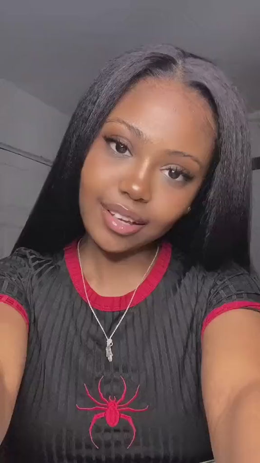 Light Yaki Straight Invisi Strap Snug Fit 360 Transparent Lace Frontal Bleached Knots Pre Cut Lace Wig Natural Color